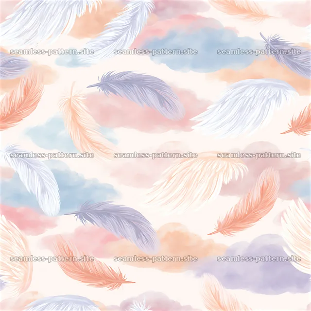Pastel Feather and Cloud Seamless Pattern — seamless tileable pattern