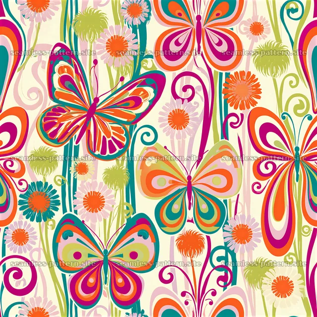 Funky butterfly and wildflower seamless pattern — seamless tileable pattern