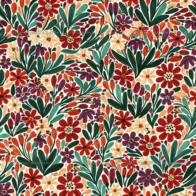Colorful floral seamless pattern with detail and rich design — seamless tileable pattern