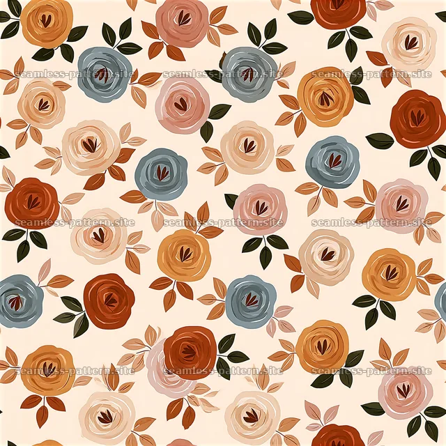 Colorful floral seamless pattern with various rose designs — seamless tileable pattern