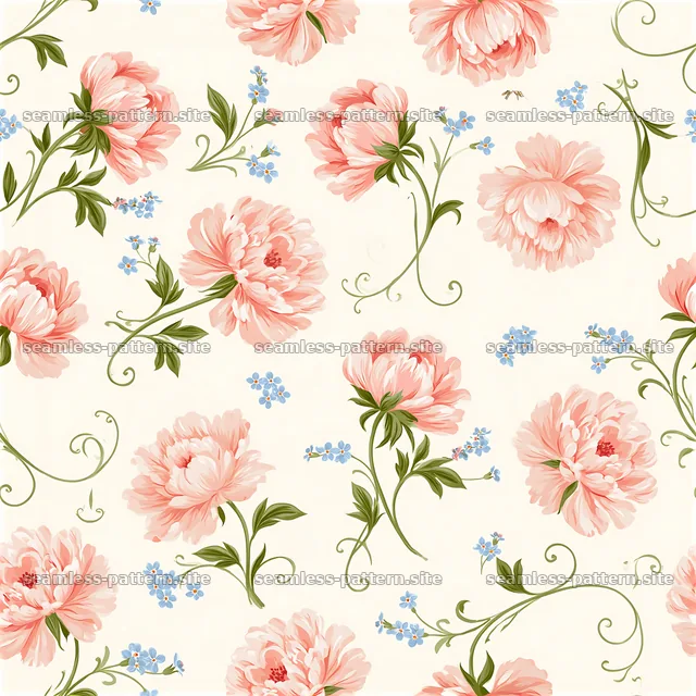 Romantic flower seamless pattern with pink blooms and green leaves — seamless tileable pattern