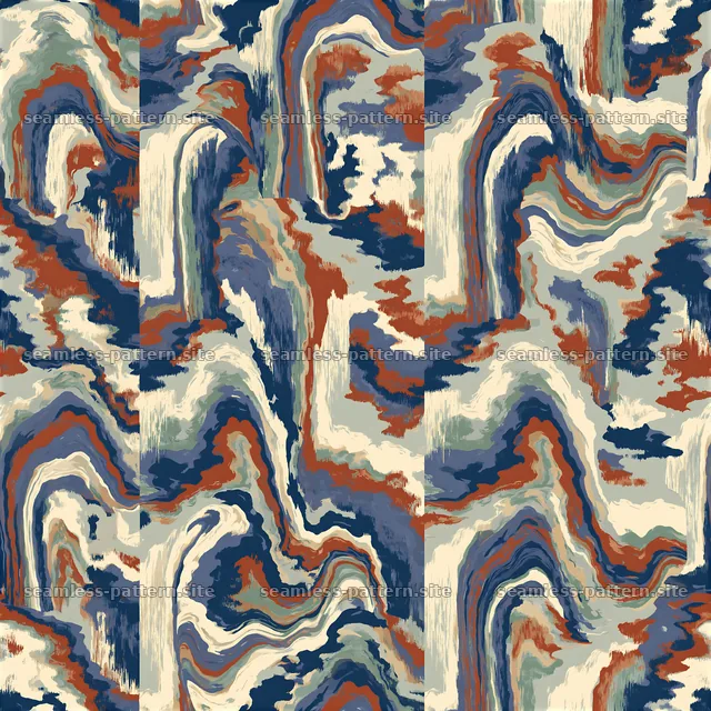 Soft liquid lines repeating pattern with waves in blue and orange — seamless tileable pattern