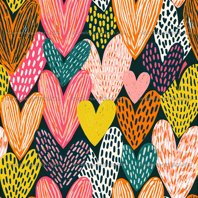 Colorful Hand Drawn Heart Seamless Pattern — seamless tileable pattern