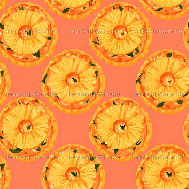 Seamless pineapple pizza pattern with bright orange and yellow colors — seamless tileable pattern