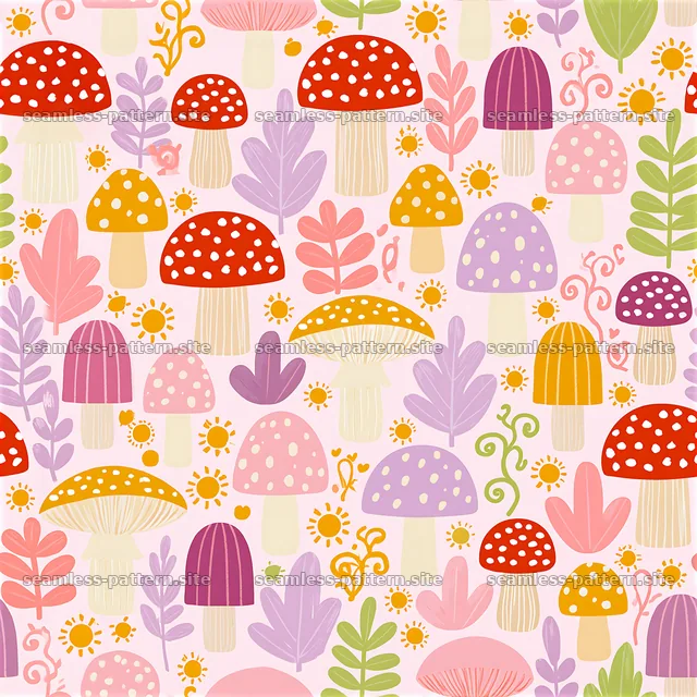 Colorful Boho Mushroom and Botanical Seamless Pattern — seamless tileable pattern