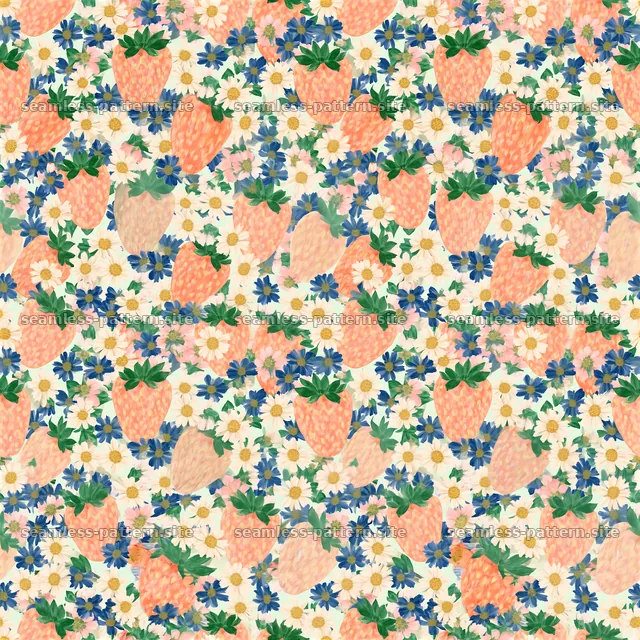 Colorful floral and strawberry seamless pattern design — seamless tileable pattern