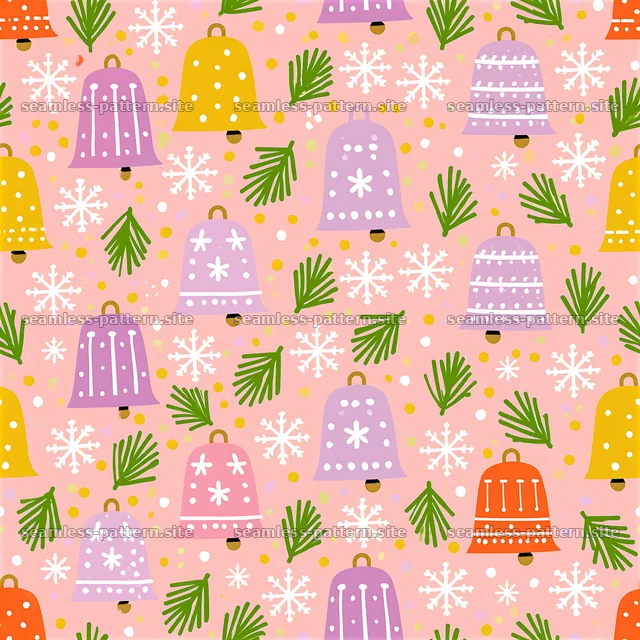 Colorful seamless pattern with bells and snowflakes — seamless tileable pattern
