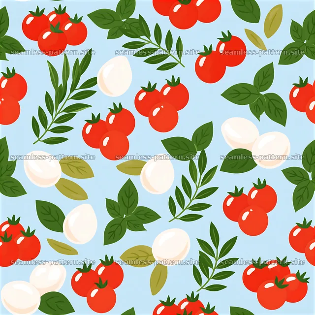Colorful seamless pattern of pizza ingredients on a light background — seamless tileable pattern