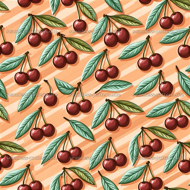 Cute Cherry Seamless Pattern with Green Leaves — seamless tileable pattern