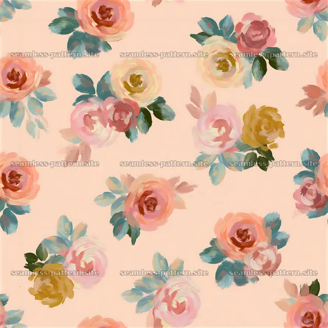 Colorful rose seamless pattern with soft pastel shades and brush — seamless tileable pattern