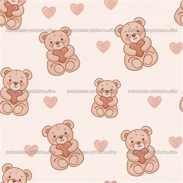 Cute teddy bears and hearts seamless pattern in soft colors — seamless tileable pattern