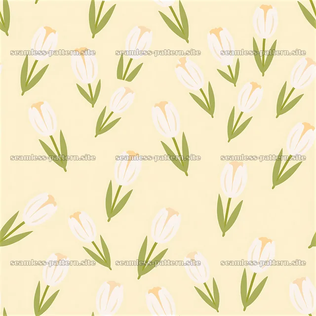 Cute Tulips Seamless Pattern with White Flowers — seamless tileable pattern