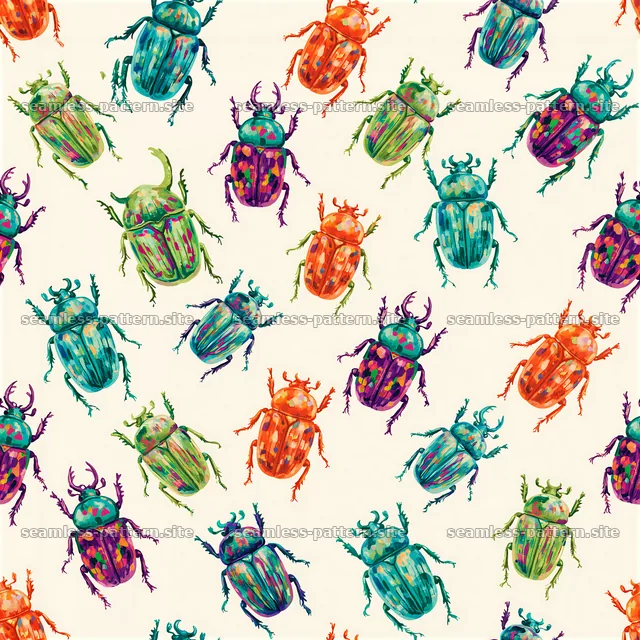 Vibrant Beetles Seamless Pattern — seamless tileable pattern