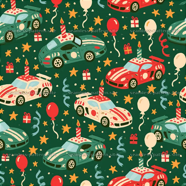 Birthday Race Cars Seamless Pattern — seamless tileable pattern