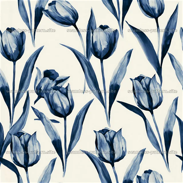 Seamless watercolor tulip pattern in blue and white — seamless tileable pattern