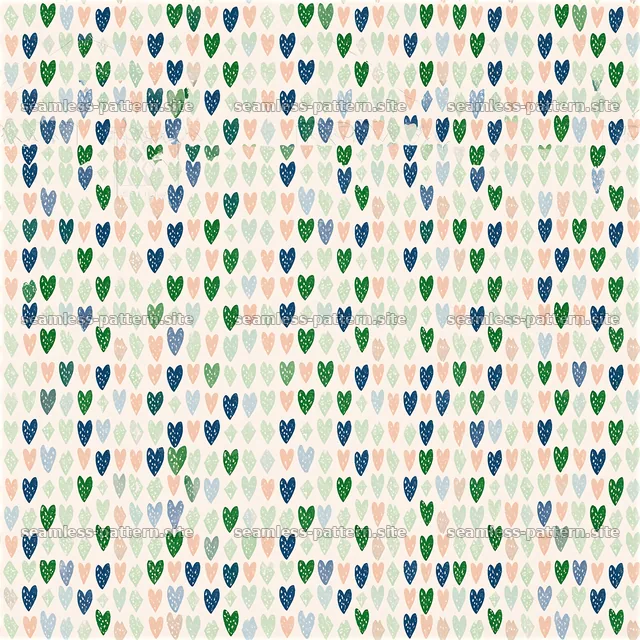 Colorful heart pattern with varied shapes and vibrant colors — seamless tileable pattern