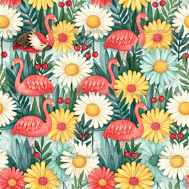 Funky Kitsch Flamingo and Flower Seamless Pattern — seamless tileable pattern