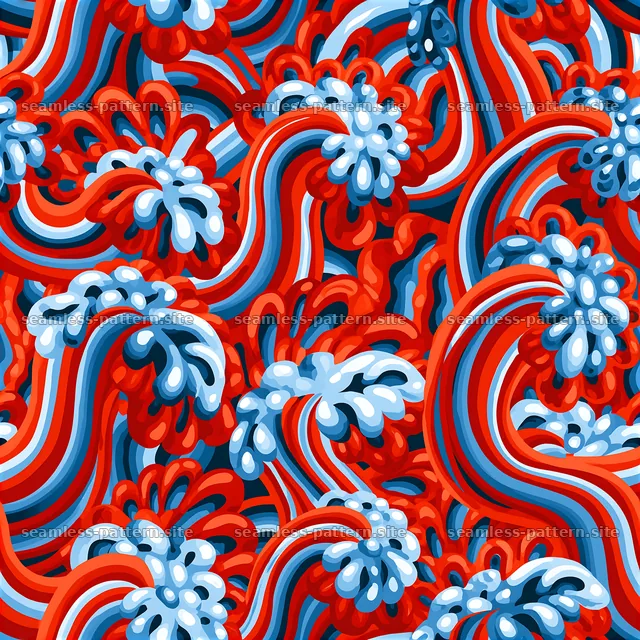 Bold wavy design with vibrant colors and fluid forms — seamless tileable pattern