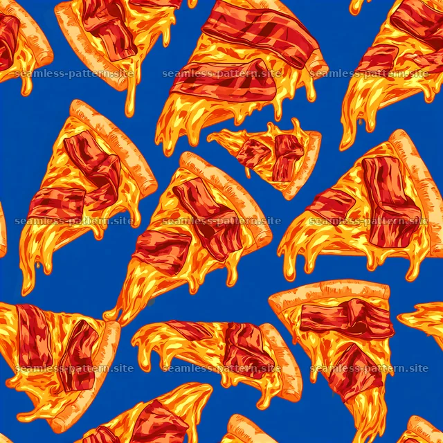 Bacon pizza slices on blue background in seamless pattern design — seamless tileable pattern
