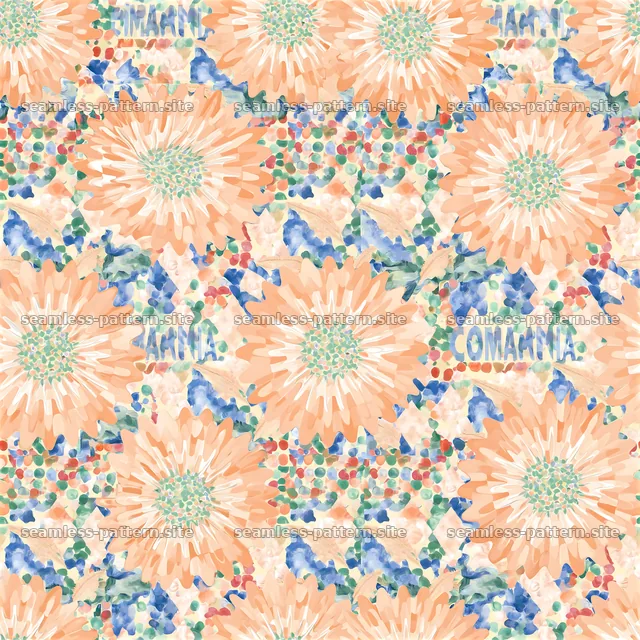 Colorful seamless pattern with flowers and abstract shapes — seamless tileable pattern