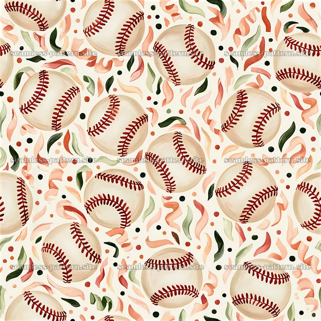 Birthday Baseballs Seamless Pattern with Confetti — seamless tileable pattern