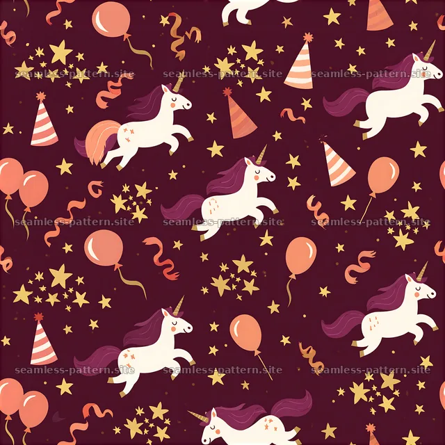 Birthday unicorns seamless pattern with balloons and party hats — seamless tileable pattern