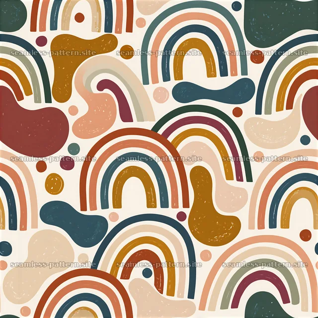 Colorful abstract pattern with rainbows and organic shapes — seamless tileable pattern