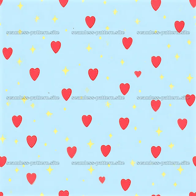 Seamless heart and sparkle pattern on light blue background — seamless tileable pattern