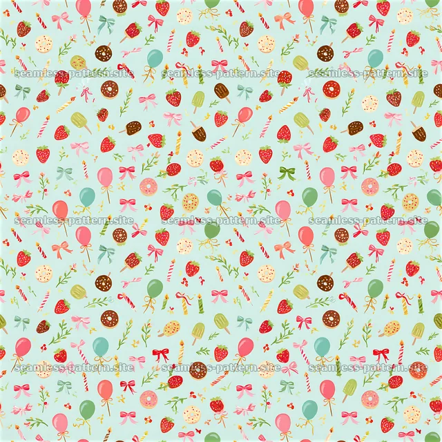 Birthday celebration seamless pattern with sweets and balloons — seamless tileable pattern