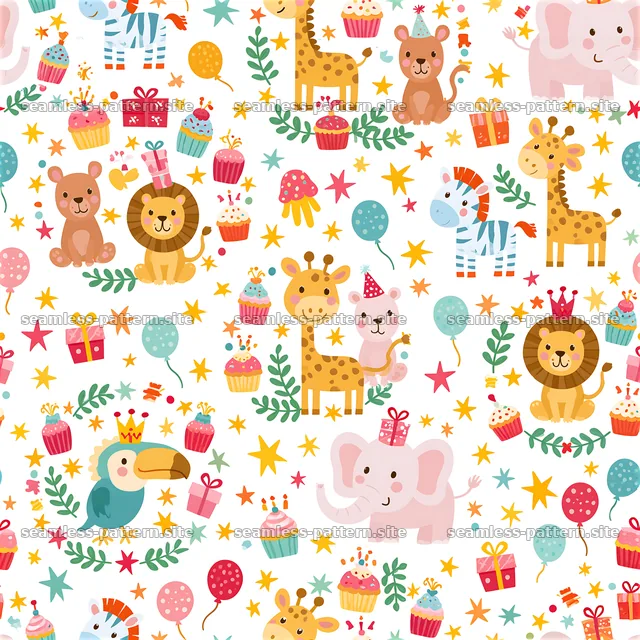 Birthday Safari Animals Seamless Pattern — seamless tileable pattern