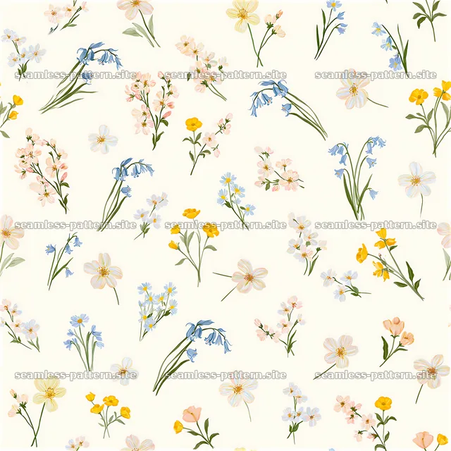 Spring flower seamless pattern with various colorful blooms — seamless tileable pattern