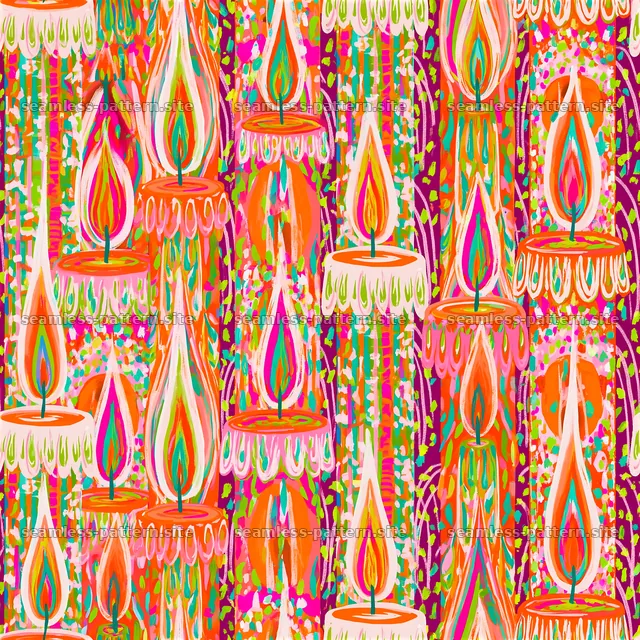 Vibrant and colorful candles pattern for festive themes — seamless tileable pattern