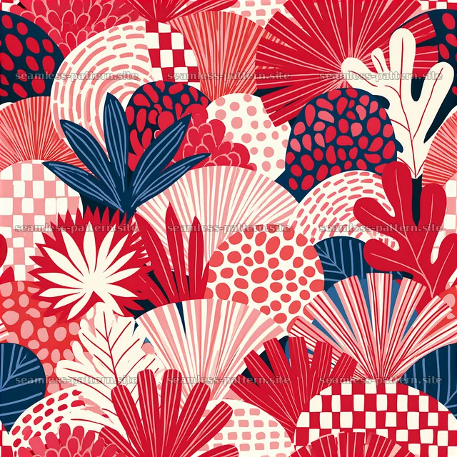Funky maximalist red botanical seamless pattern — seamless tileable pattern