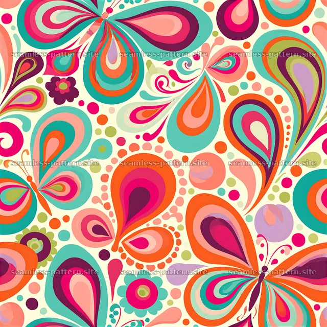 Colorful Retro Paisley and Butterfly Seamless Pattern — seamless tileable pattern