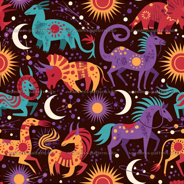 Colorful seamless pattern with astrology motifs and celestial elements — seamless tileable pattern