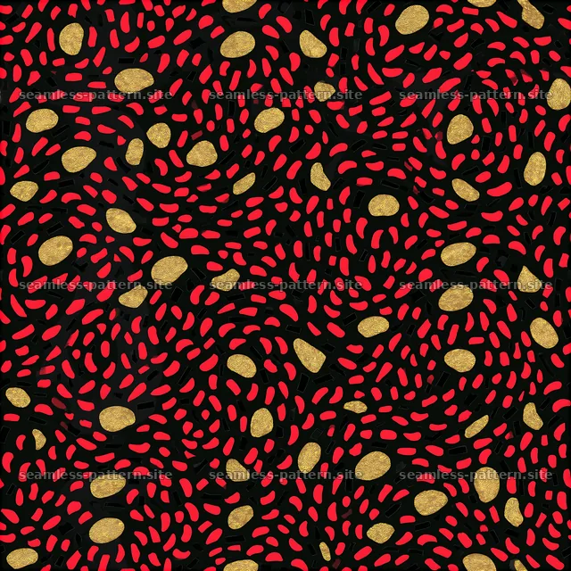 Confetti black red gold repeat pattern — seamless tileable pattern
