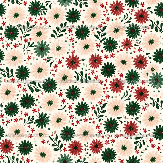 Floral seamless pattern with colorful flowers and green leaves — seamless tileable pattern