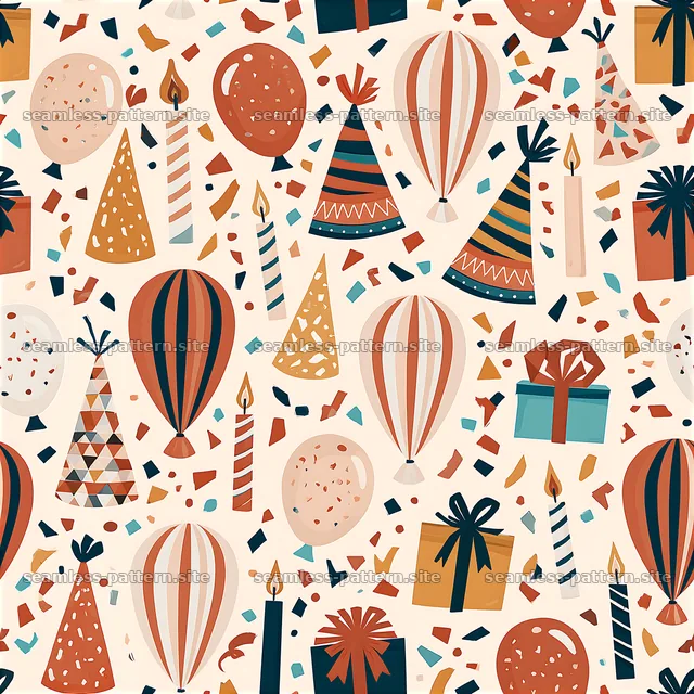 Colorful celebration elements seamless pattern for festive designs — seamless tileable pattern