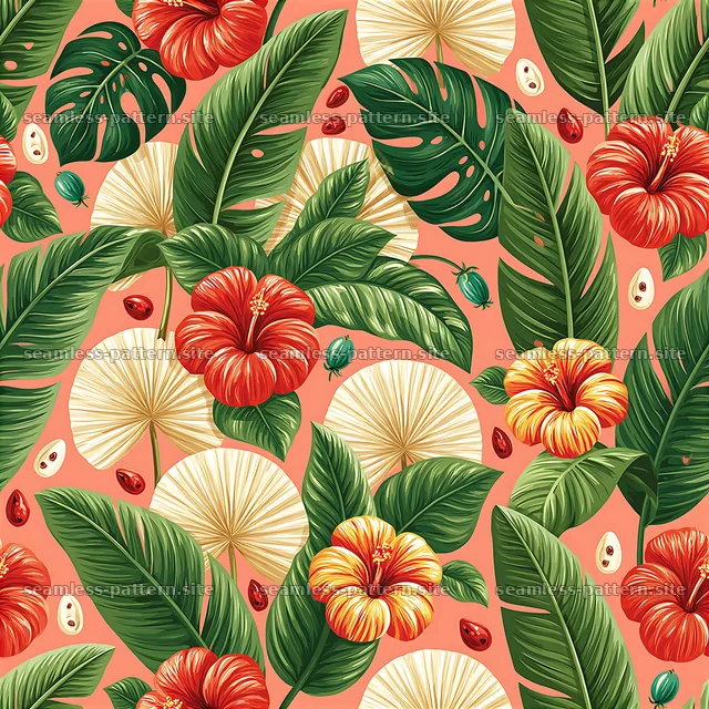Colorful Vintage Tropical Floral Seamless Pattern — seamless tileable pattern