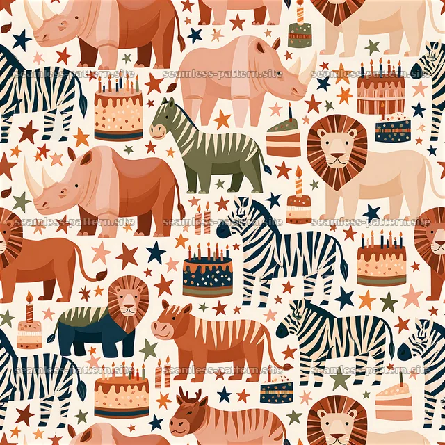 Birthday Safari Animals Seamless Pattern — seamless tileable pattern