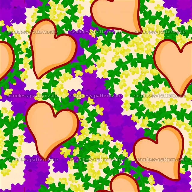 Tileable Heart Pattern with Floral Vines — seamless tileable pattern