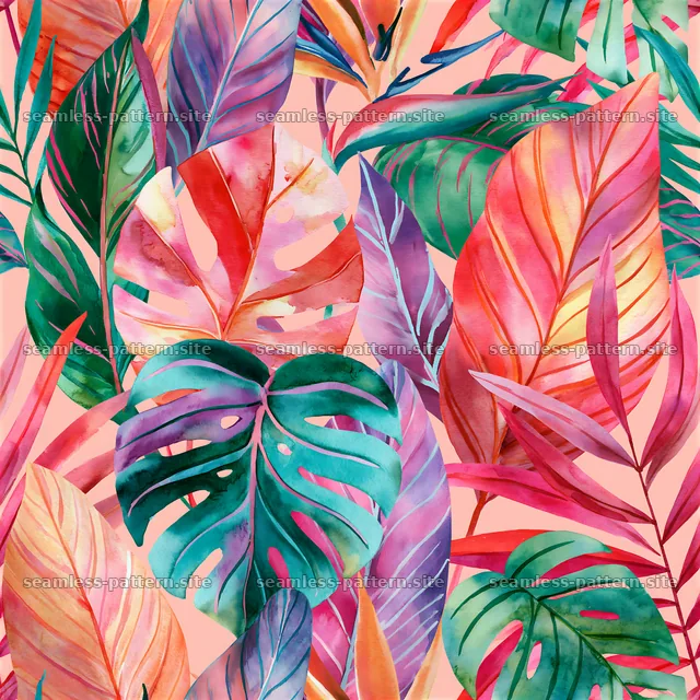 Bright watercolor leaves seamless pattern in vibrant colors — seamless tileable pattern