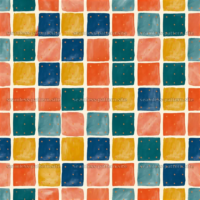 Colorful checkerboard seamless pattern in bright hues with squares — seamless tileable pattern