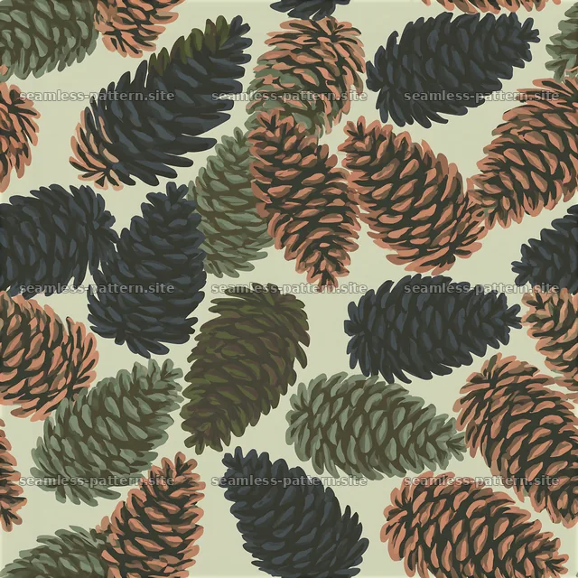 Seamless pinecone pattern with colorful pinecones on a light background — seamless tileable pattern