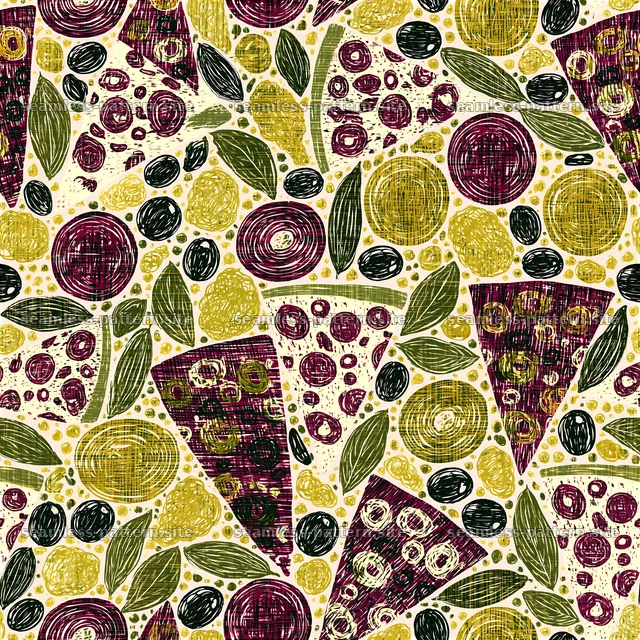 Colorful abstract food shapes in a seamless pattern — seamless tileable pattern