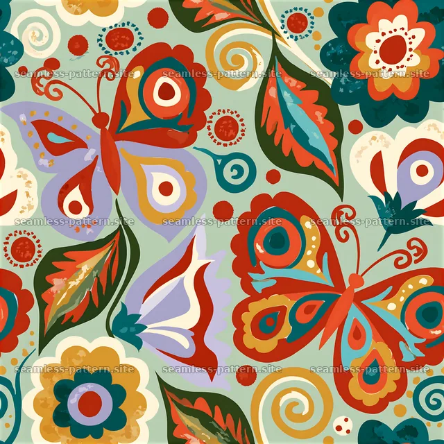 Colorful floral and butterfly seamless pattern design — seamless tileable pattern