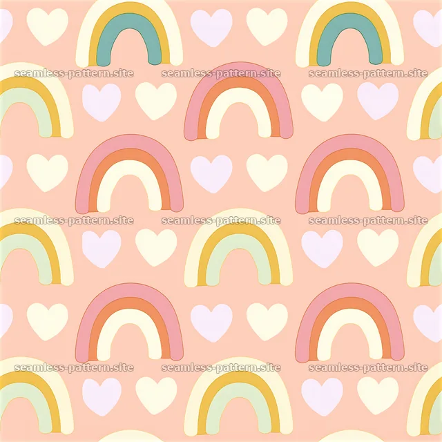 Pastel hearts and rainbow seamless pattern — seamless tileable pattern