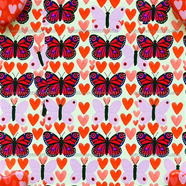 Colorful hearts and butterflies seamless design pattern — seamless tileable pattern
