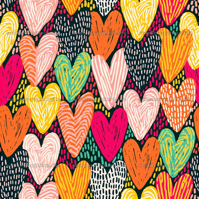 Colorful Hand Drawn Heart Seamless Pattern — seamless tileable pattern