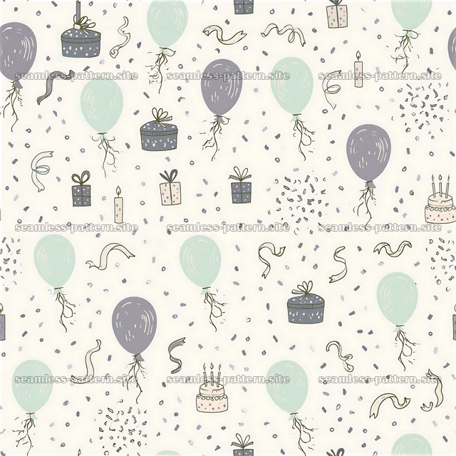 Fun birthday party seamless pattern with balloons and gifts — seamless tileable pattern
